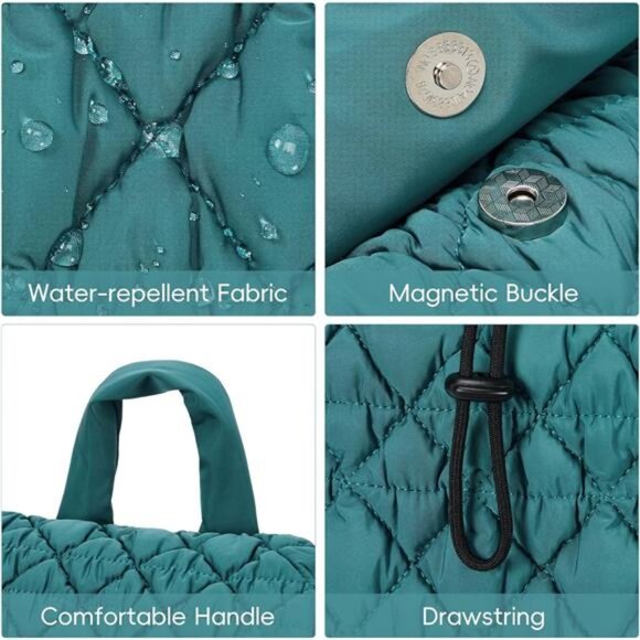 Puffy Quilted Backpack for Women, Teal blue - Picture 5 of 7